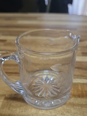 Vintage Clear Glass Creamer Etched Grapes